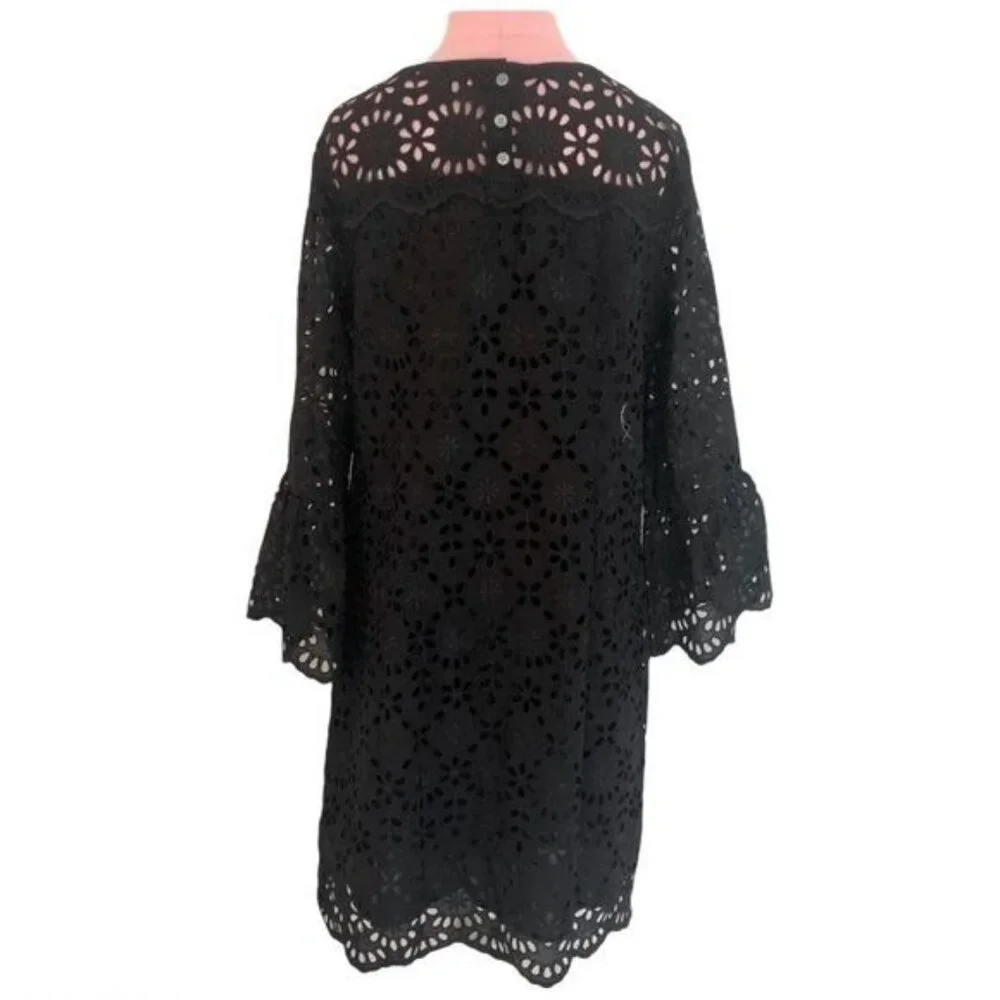 J. Crew Bell sleeve Embroidered Eyelet Dress in Black Size 6 NWT